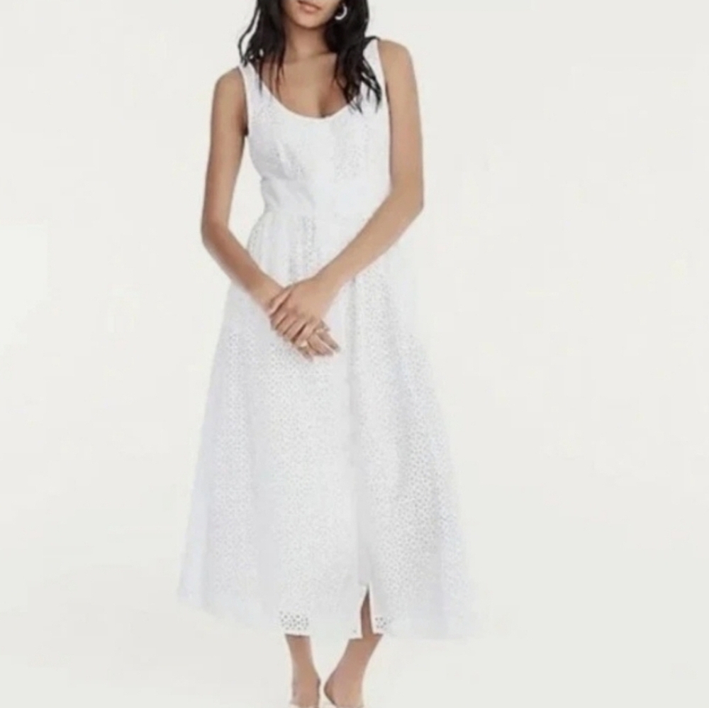 NWT J.Crew Eyelet Button-Front Sleeveless Midi Dress Size 8 - Picture 1 of 16